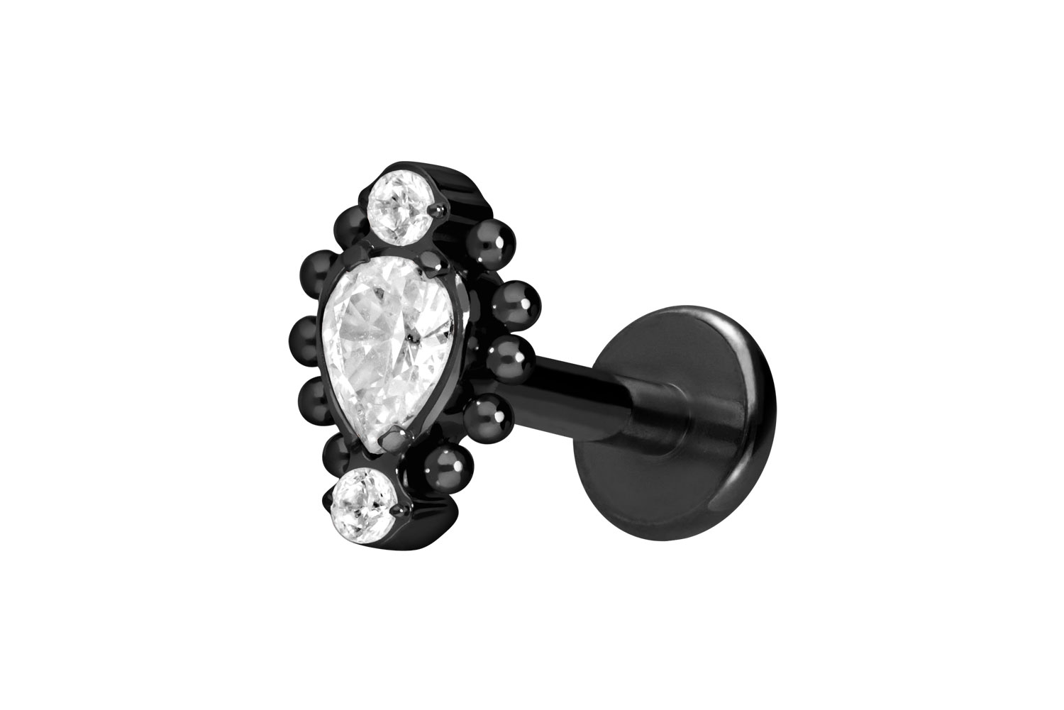 Titan Labret Piercing mit Innengewinde 3 EINGEFASSTE KRISTALLE + KUGELN